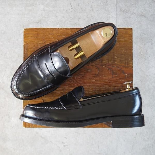 極美品★オールデン 7.5E【現行定価20万円以上★(香港)TASSELS別注/コードバン/987】ヴァンラスト/コインローファー/黒/ALDEN★l071