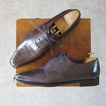 極上★(仏)ベルルッティ SIZE 7.5【黒系パティーヌ★ヴェネチアレザー/イミテーションブローグ】ホールカット/NERO GRIGIO/Berluti★l073