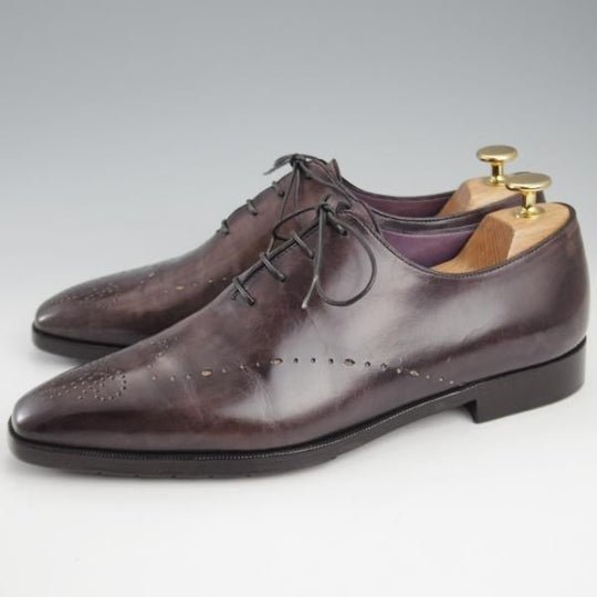 極上★(仏)ベルルッティ SIZE 7.5【黒系パティーヌ★ヴェネチアレザー/イミテーションブローグ】ホールカット/NERO GRIGIO/Berluti★l073