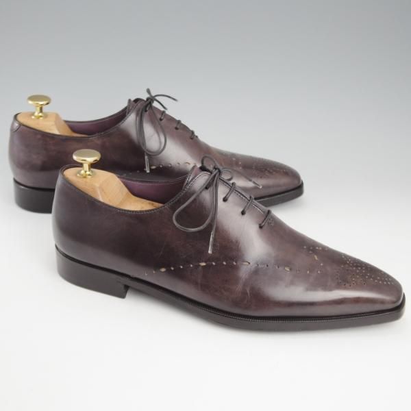 極上★(仏)ベルルッティ SIZE 7.5【黒系パティーヌ★ヴェネチアレザー/イミテーションブローグ】ホールカット/NERO GRIGIO/Berluti★l073