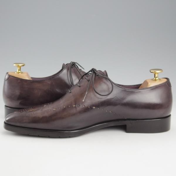 極上★(仏)ベルルッティ SIZE 7.5【黒系パティーヌ★ヴェネチアレザー/イミテーションブローグ】ホールカット/NERO GRIGIO/Berluti★l073