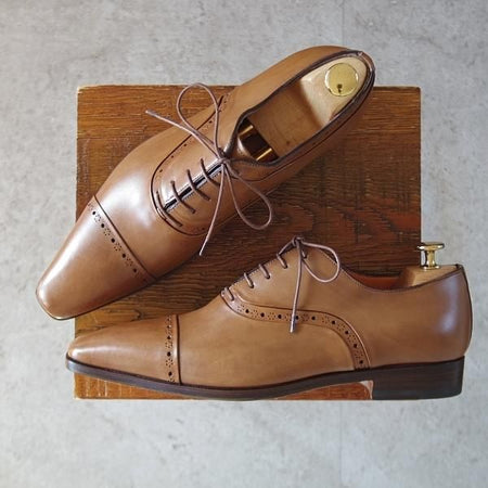 未使用★(伊)サントーニ SIZE 6【★クォーターブローグ/9608】カーフ/薄茶/メンズ/Santoni★l109