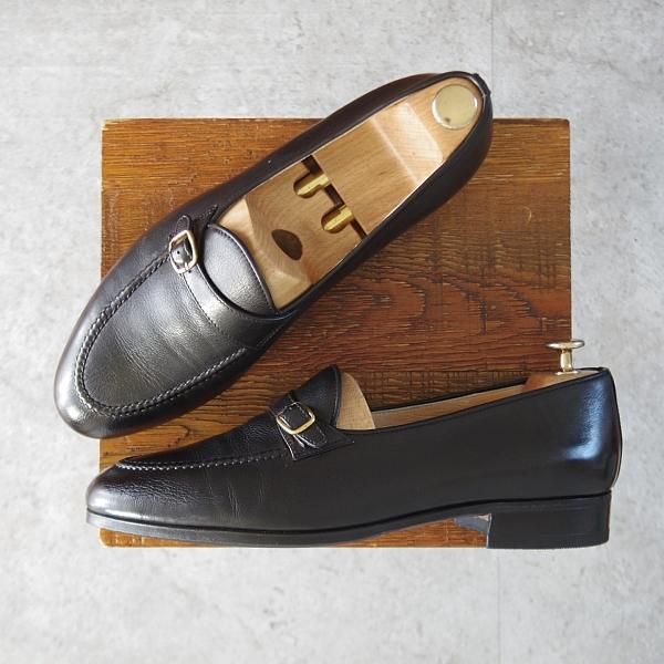 極上★(伊)タニノクリスチー SIZE 8【定価10万円以上★ストラップローファー/黒】スリッポン/カーフ/メンズ/TANINO CRISCI★l111