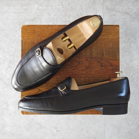 極上★(伊)タニノクリスチー SIZE 8【定価10万円以上★ストラップローファー/黒】スリッポン/カーフ/メンズ/TANINO CRISCI★l111