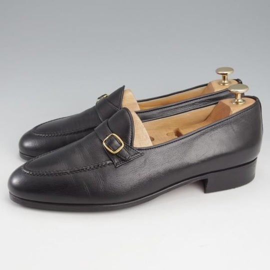 極上★(伊)タニノクリスチー SIZE 8【定価10万円以上★ストラップローファー/黒】スリッポン/カーフ/メンズ/TANINO CRISCI★l111