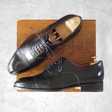 極美品★(伊)サントーニ SIZE 6【★ストレートチップ/12474】カーフ/黒/メンズ/Santoni★l138