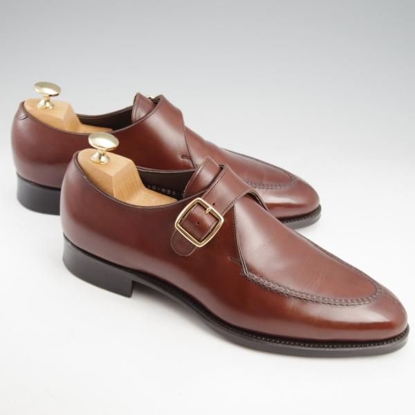 極美品★三陽山長 SIZE 6.5【定価￥110,000-★善八郎/スキンステッチ仕様/R2010ラスト】モンクストラップ/カーフ/茶/Sanyo Yamacho★l158