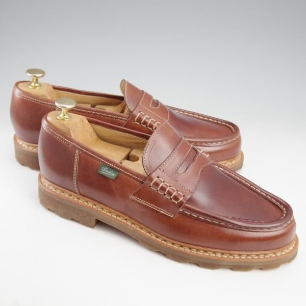 未使用★パラブーツ SIZE 8【モデル定価￥94,600-★ベジタブルタンニンレザー仕様/ランス/REIMS】マロン/コインローファー/茶★l172