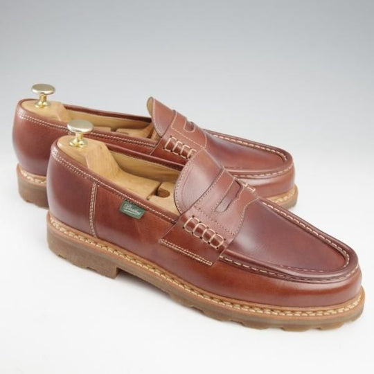 未使用★パラブーツ SIZE 8【モデル定価￥94,600-★ベジタブルタンニンレザー仕様/ランス/REIMS】マロン/コインローファー/茶★l172