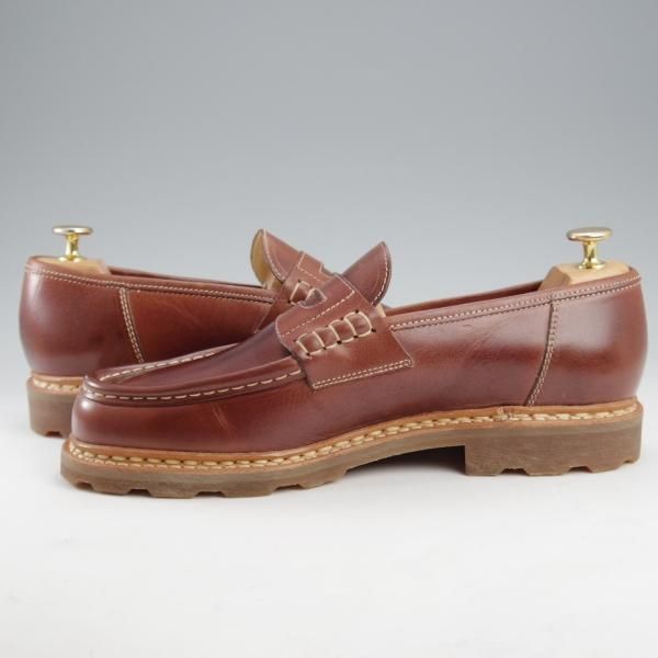 未使用★パラブーツ SIZE 8【モデル定価￥94,600-★ベジタブルタンニンレザー仕様/ランス/REIMS】マロン/コインローファー/茶★l172