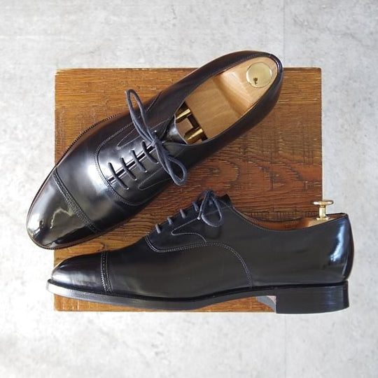 極美品★チャーチ 75F/UK7.5【旧チャーチ★LUDGATE/3都市ロゴ/84ラスト】パンチドキャップトゥ/カーフ/黒/メンズ/Church's★l180