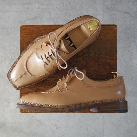 未使用★(伊)STEFANO BI/ステファノビ SIZE 6.5【貴重★ノルベジェーゼ製法/Uチップ】カーフ/薄茶/メンズ★l183