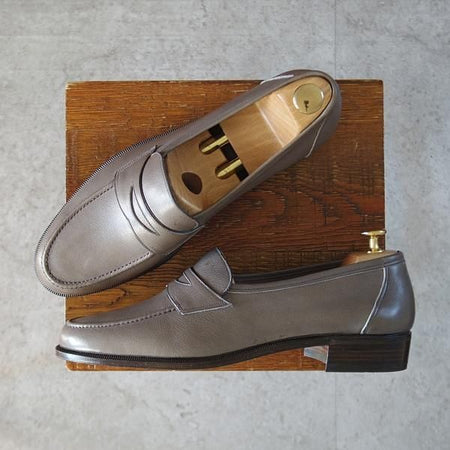 未使用★(伊)BONORA/ボノーラ SIZE 42【デッドストック品★コインローファー/灰】シボ革/メンズ★l198