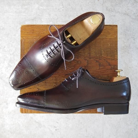 未使用★(伊)メッカリエロ SIZE 7【濃茶系パティーヌ★グッドイヤーウェルテッド製法/オックスフォードシューズ】カーフ/メンズ★l230
