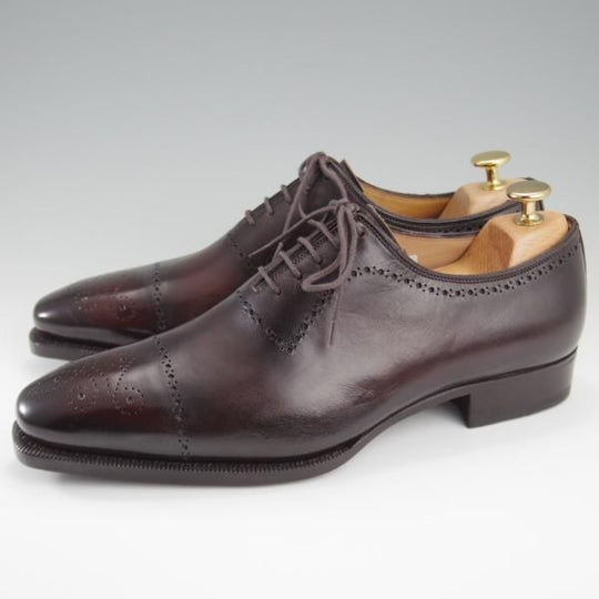 未使用★(伊)メッカリエロ SIZE 7【濃茶系パティーヌ★グッドイヤーウェルテッド製法/オックスフォードシューズ】カーフ/メンズ★l230