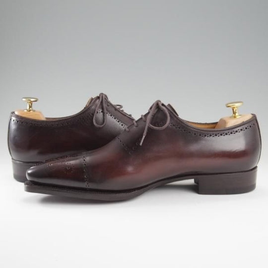 未使用★(伊)メッカリエロ SIZE 7【濃茶系パティーヌ★グッドイヤーウェルテッド製法/オックスフォードシューズ】カーフ/メンズ★l230