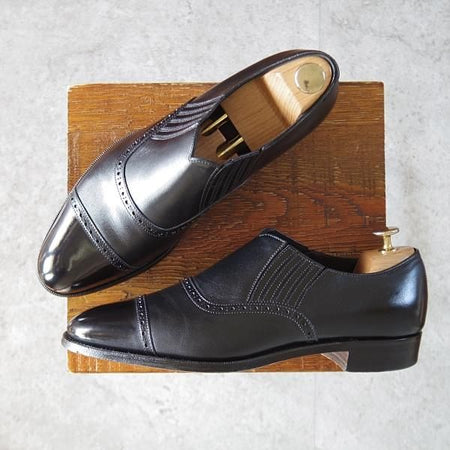 美品★(浅草)RENDO/レンド SIZE 7.5【現行定価￥68,200-★サイドエラスティック/7703】カーフ/黒/メンズ★l246