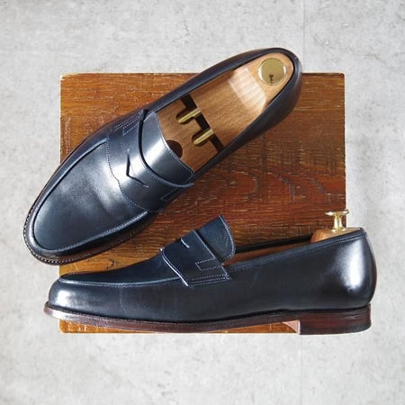 極美品★クロケット&ジョーンズ 8E【★プール/POOLE】366ラスト/コインローファー/カーフ/紺/メンズ/Crockett&Jones★l267