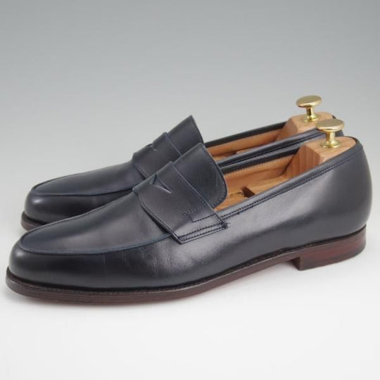 極美品★クロケット&ジョーンズ 8E【★プール/POOLE】366ラスト/コインローファー/カーフ/紺/メンズ/Crockett&Jones★l267