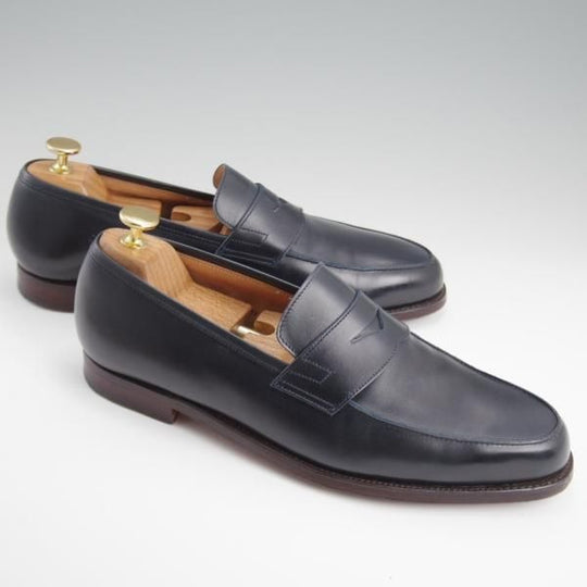 極美品★クロケット&ジョーンズ 8E【★プール/POOLE】366ラスト/コインローファー/カーフ/紺/メンズ/Crockett&Jones★l267