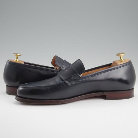 極美品★クロケット&ジョーンズ 8E【★プール/POOLE】366ラスト/コインローファー/カーフ/紺/メンズ/Crockett&Jones★l267