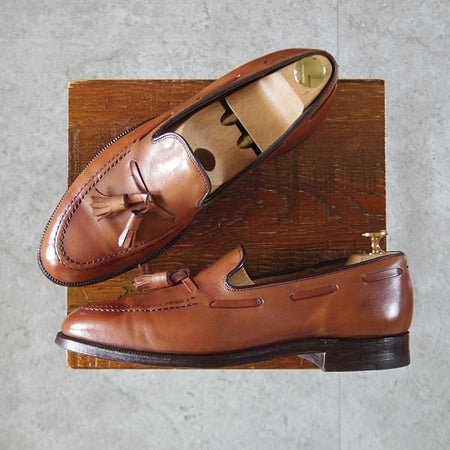 極上★(英)Ede&Ravenscroft 7.5E【貴重★ロイヤルワラント4つ時代/タッセルローファー/TASSELE】茶/イード&レベンスクロフト★l293