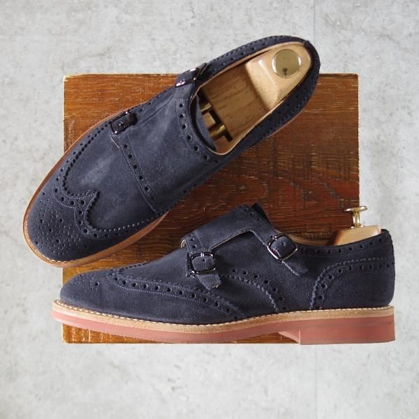 未使用★チャーチ 70G/UK7【貴重★KELBY 3/ダブルモンク/81ラスト】スエード/紺/メンズ/Church's★l295