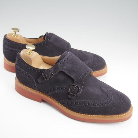 未使用★チャーチ 70G/UK7【貴重★KELBY 3/ダブルモンク/81ラスト】スエード/紺/メンズ/Church's★l295