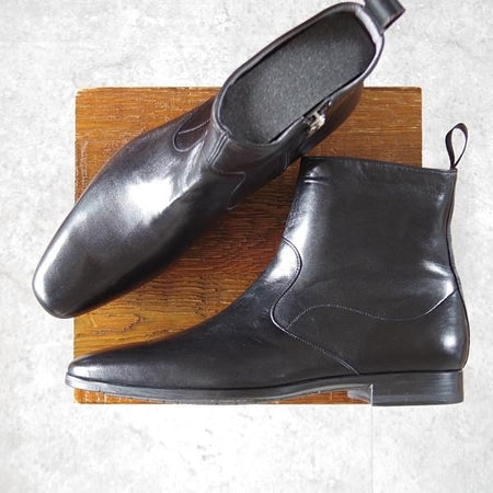 未使用★(伊)サントーニ SIZE 6【★サイドジップブーツ/黒】8586/ナッパレザー/メンズ/Santoni★l297
