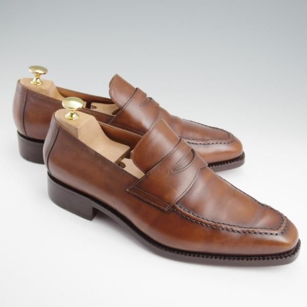 極上★徳島刑務所謹製 SIZE 25.5【ハンドソーンウェルテッド製法★コインローファー/茶】カーフ/メンズ★l304