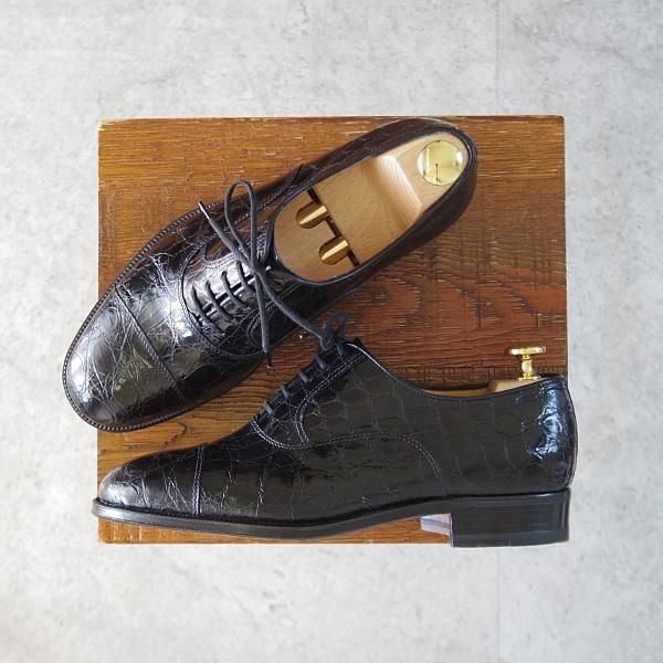 極美品★(伊)タニノクリスチー SIZE 4.5【高額★クロコダイル仕様/ストレートチップ】黒/メンズ/TANINO CRISCI★l335