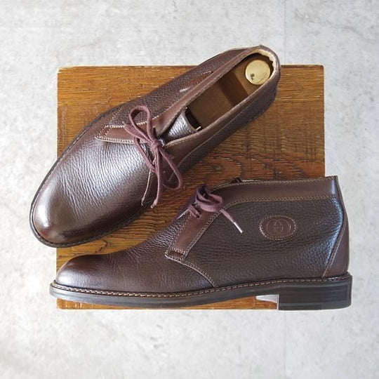 極美品★(伊)GUCCI/グッチ SIZE 40.5【貴重★チャッカブーツ/グレインレザー×カーフ】濃茶/メンズ★l345