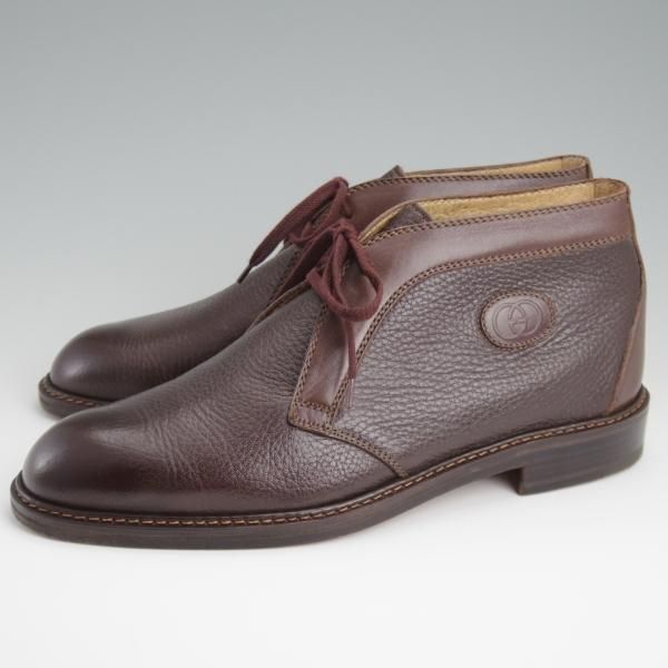 極美品★(伊)GUCCI/グッチ SIZE 40.5【貴重★チャッカブーツ/グレインレザー×カーフ】濃茶/メンズ★l345