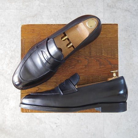 美品★(伊)F.LLIジャコメッティ SIZE 40【定価￥113,300-★コインローファー/FG562】ROSSAラスト/カーフ/濃紺/Giacometti★l347