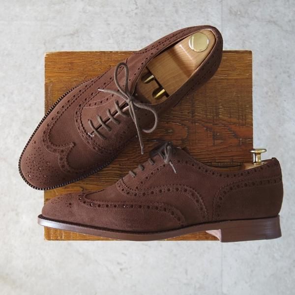 未使用★チャーチ 80F/UK8【旧チャーチ★アンテロープ革/REAL CAPE BUCK/73ラスト】3都市ロゴ/フルブローグ/スエード/濃茶/Church's★l349
