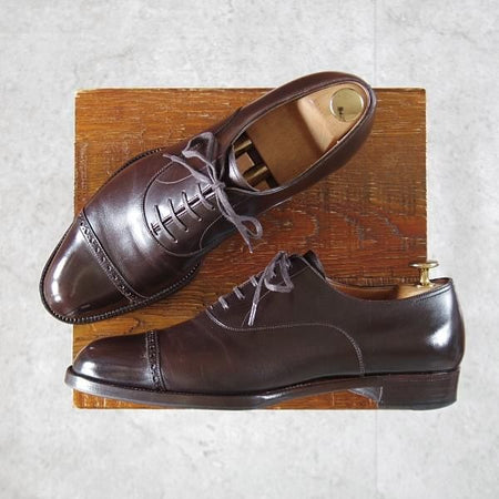 極上★LECOTT/レコット UK6.5程度【貴重★オーダー品/ハンドソーンウェルテッド製法】パンチドキャップトゥ/カーフ/濃茶/メンズ★l360