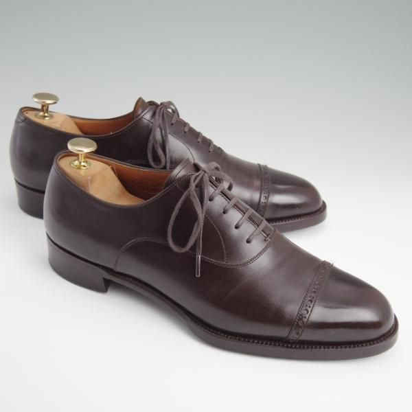 極上★LECOTT/レコット UK6.5程度【貴重★オーダー品/ハンドソーンウェルテッド製法】パンチドキャップトゥ/カーフ/濃茶/メンズ★l360