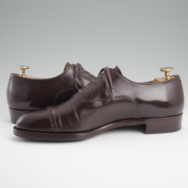 極上★LECOTT/レコット UK6.5程度【貴重★オーダー品/ハンドソーンウェルテッド製法】パンチドキャップトゥ/カーフ/濃茶/メンズ★l360