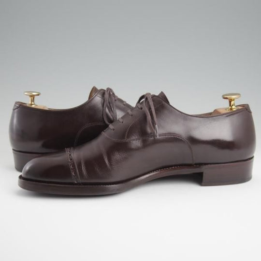 極上★LECOTT/レコット UK6.5程度【貴重★オーダー品/ハンドソーンウェルテッド製法】パンチドキャップトゥ/カーフ/濃茶/メンズ★l360