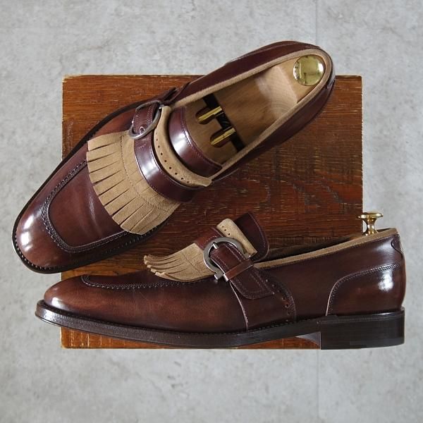 ★(伊)サルヴァトーレ・フェラガモ 9.5EE【★キルトモンク/ローファー】濃茶×薄茶/Salvatore Ferragamo★l369