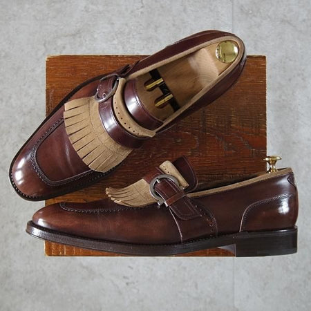 ★(伊)サルヴァトーレ・フェラガモ 9.5EE【★キルトモンク/ローファー】濃茶×薄茶/Salvatore Ferragamo★l369