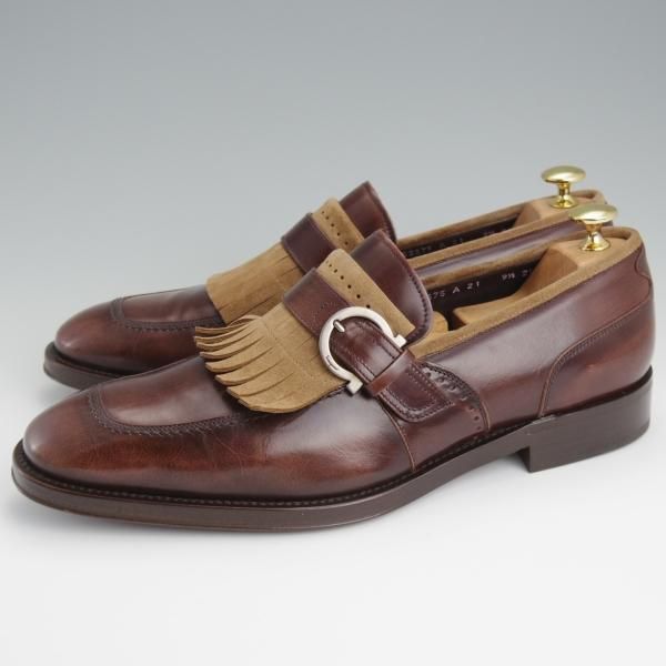 ★(伊)サルヴァトーレ・フェラガモ 9.5EE【★キルトモンク/ローファー】濃茶×薄茶/Salvatore Ferragamo★l369
