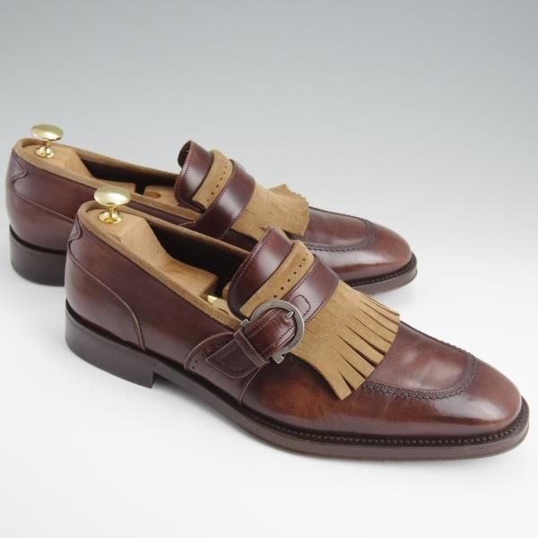 ★(伊)サルヴァトーレ・フェラガモ 9.5EE【★キルトモンク/ローファー】濃茶×薄茶/Salvatore Ferragamo★l369