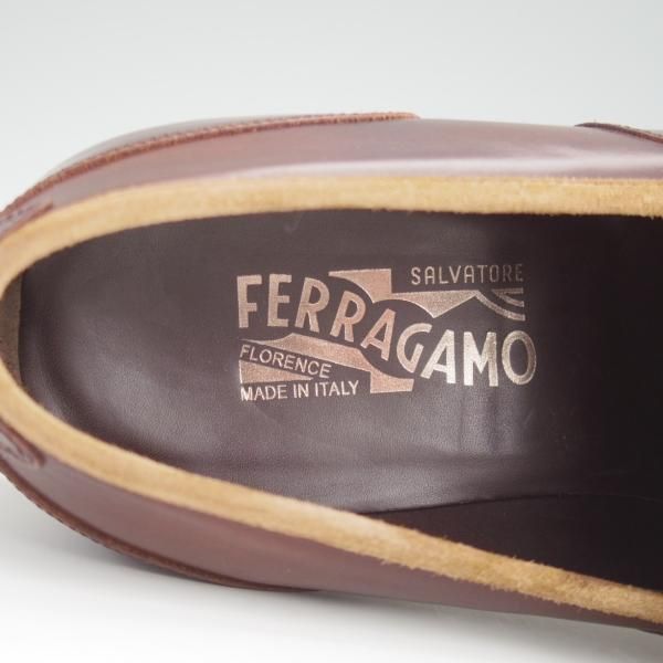 ★(伊)サルヴァトーレ・フェラガモ 9.5EE【★キルトモンク/ローファー】濃茶×薄茶/Salvatore Ferragamo★l369