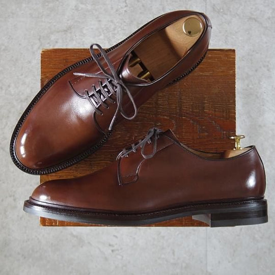未使用★(台東区)ジョーワークス SIZE 9【注文価格￥107,800〜★(仏)アノネイ社のカーフ】プレーントゥ/茶/メンズ/JOE WORKS★l374