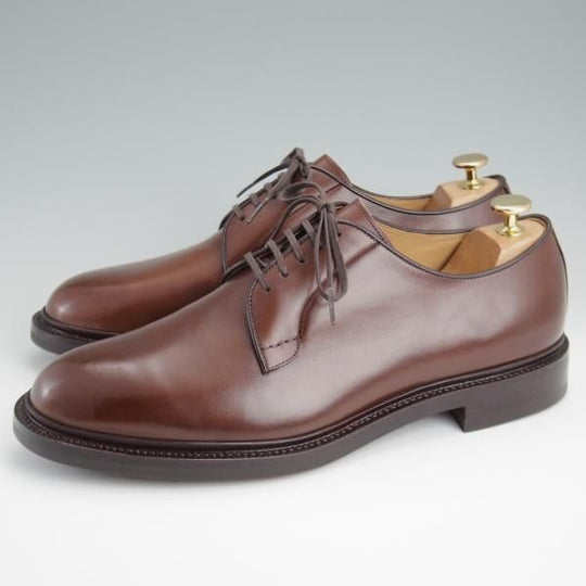 未使用★(台東区)ジョーワークス SIZE 9【注文価格￥107,800〜★(仏)アノネイ社のカーフ】プレーントゥ/茶/メンズ/JOE WORKS★l374