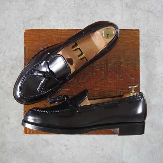 未使用★(台東区)ジョーワークス SIZE 6【注文価格￥184,800〜★コードバン仕様/タッセルローファー】黒/メンズ/JOE WORKS★l376