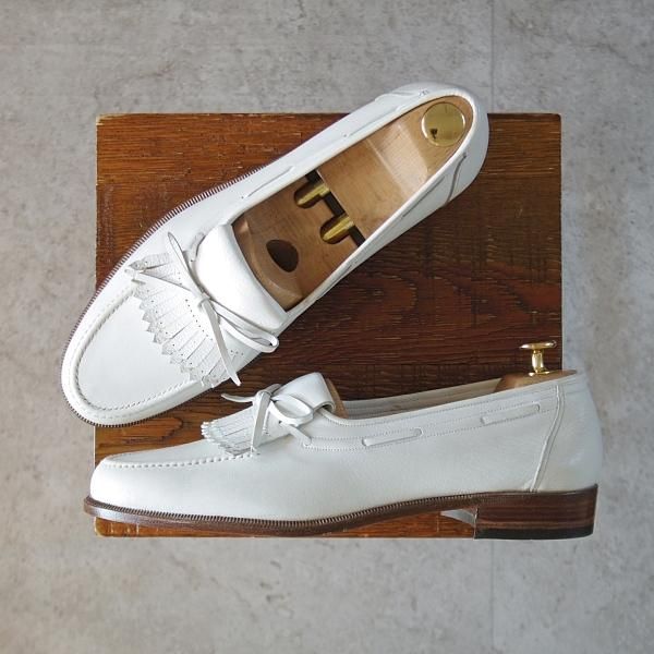 未使用★(伊)BONORA/ボノーラ SIZE 41.5【デッドストック品★キルトローファー/白】シボ革/メンズ★l385