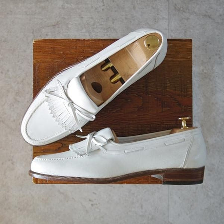 未使用★(伊)BONORA/ボノーラ SIZE 41.5【デッドストック品★キルトローファー/白】シボ革/メンズ★l385
