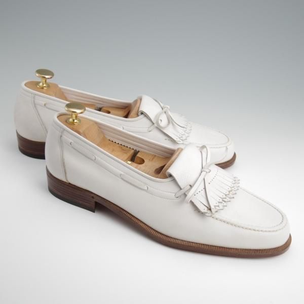 未使用★(伊)BONORA/ボノーラ SIZE 41.5【デッドストック品★キルトローファー/白】シボ革/メンズ★l385